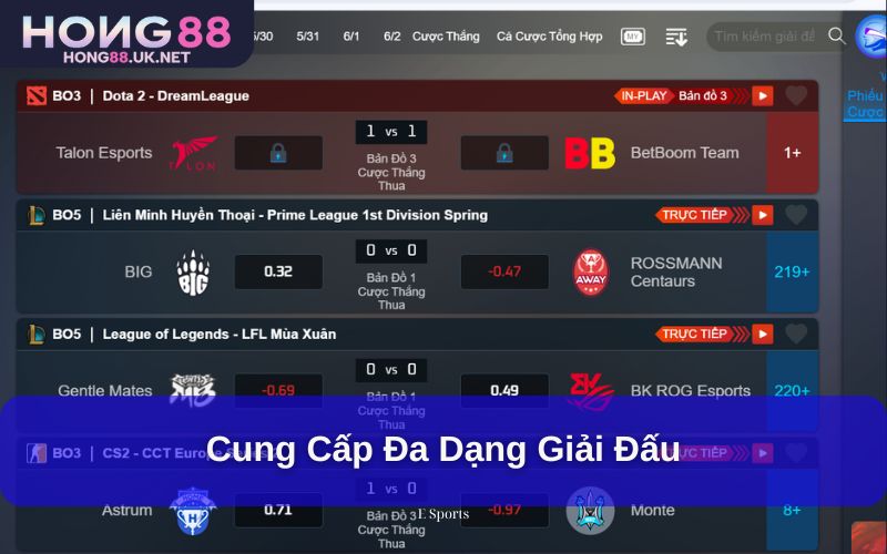 Cung cấp đa dạng giải đấu