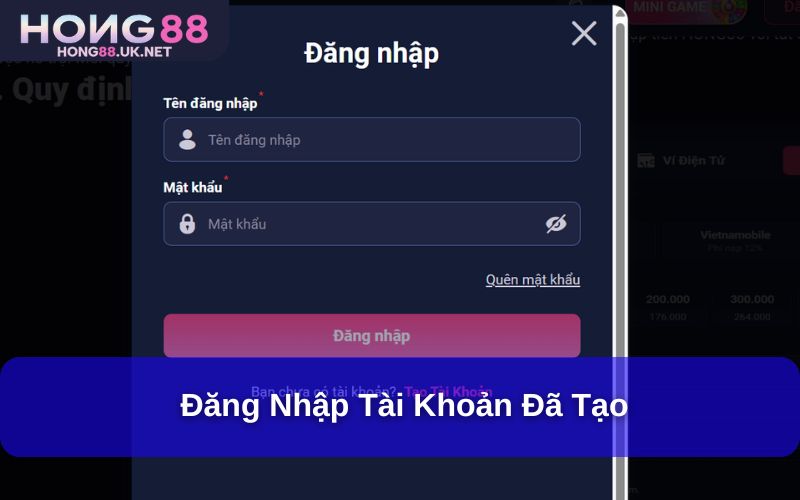 Đăng nhập tài khoản đã tạo